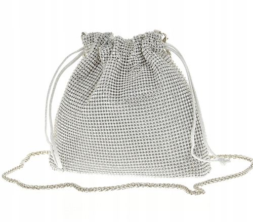 Torebka wizytowa woreczek wieczorowa na łańcuszku kryształki srebrny Z8085 na Arena.pl