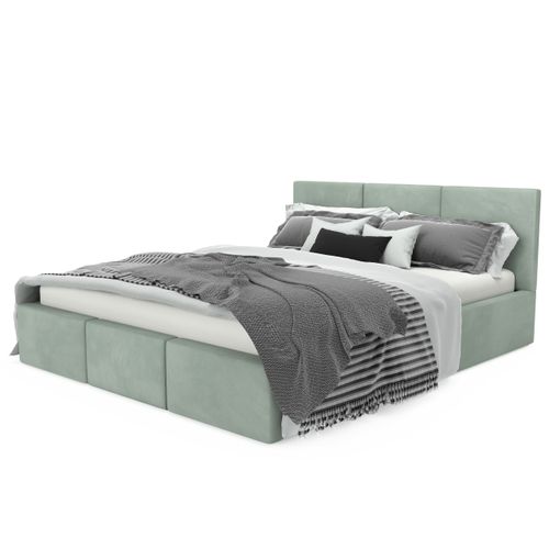 ŁÓŻKO TAPICEROWANE DO SYPIALNI 160x200 ŁÓŻKO PODWÓJNE Z POJEMNIKIEM MIĘTOWE na Arena.pl