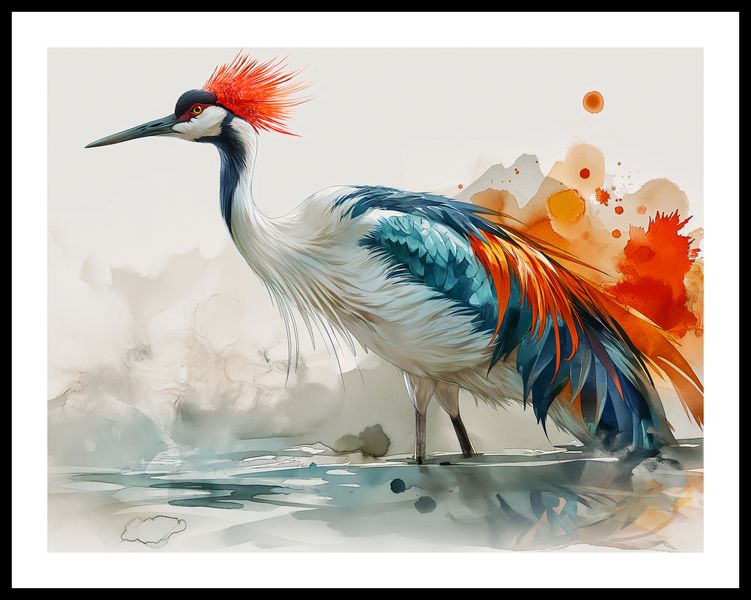 Plakat 65x50cm Żuraw w Akwareli zdjęcie 3