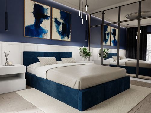 ŁÓŻKO TAPICEROWANE 120x200 ŁÓŻKO PODWÓJNE Z POJEMNIKIEM GRANATOWE na Arena.pl