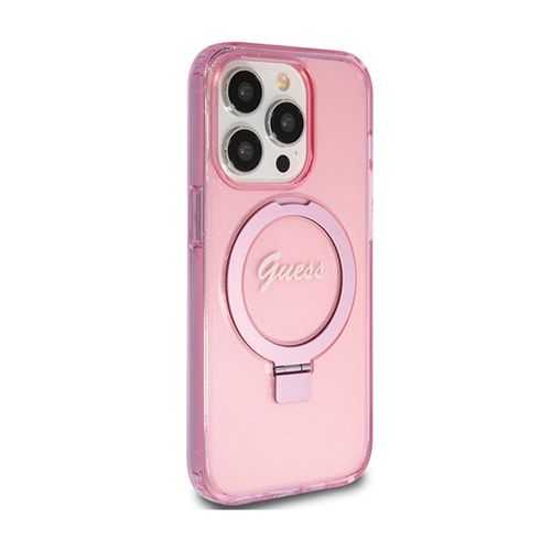 Guess Ring Stand Script Glitter MagSafe - Etui iPhone 15 Pro (różowy) na Arena.pl