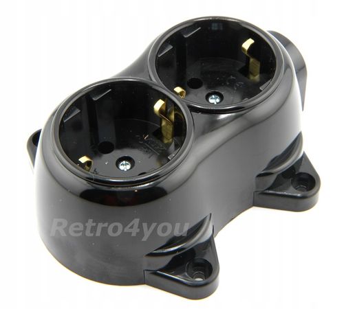 Gniazdko Gniazdo natynkowe podwojne czarne retro PRL loft na Arena.pl