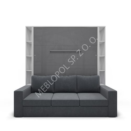 Półkotapczan MEBLOPOL 160V z sofa i regał WHITE/SLATE GRAY MIRROR GLOSS na Arena.pl