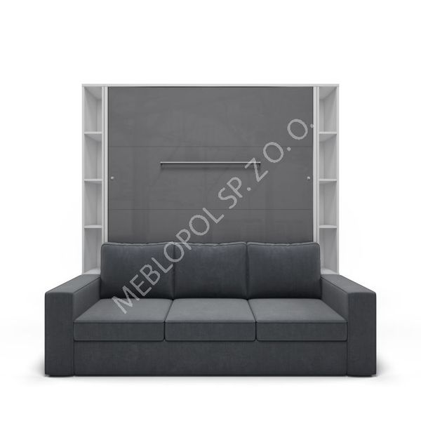 Półkotapczan MEBLOPOL 160V z sofa i regał WHITE/SLATE GRAY MIRROR GLOSS zdjęcie 1