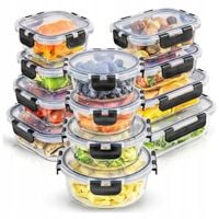 12x SZKLANE POJEMNIKI NA ŻYWNOŚĆ SZKŁO Z POKRYWKAMI LUNCHBOX ZESTAW BEZ BPA