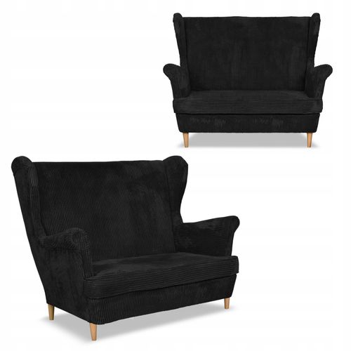 Zestaw wypoczynkowy uszak Bonito sofa fotele pufy Family Meble czarny na Arena.pl