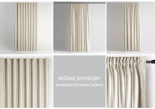 RESTILO Zasłony welurowe plus szarfa upi taśma wave multi 140x270 Jasny Beż na Arena.pl