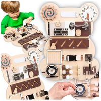 Tablica manipulacyjna zabawka drewniana sensoryczna wielofunkcyjna eko 12w1