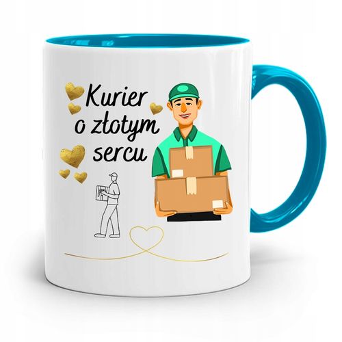 Kubek Błękitny Dla Kuriera O Złotym Sercu Prezent Z Nadrukiem Ze Zdjęciem na Arena.pl