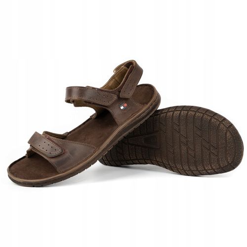 Sandały męskie ze skóry naturalnej na rzepy POLSKIE 881K brązowe 43 na Arena.pl