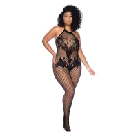 leg avenue body z kwiatowym wzorem i odkrytymi plecami plus size czarny