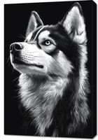 Obraz 60x90cm Portret Zwierząt do Salonu Pokoju | Husky | Czarno Białe