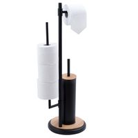 Stojak na papier toaletowy i szczotkę WC  3w1 czarny + bambus - Yoka