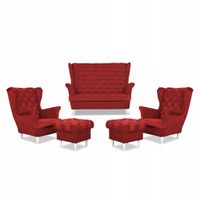Zestaw wypoczynkowy Carol sofa fotele pufy paski Family Meble czerwony