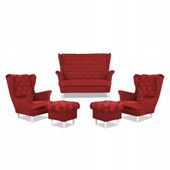 Zestaw wypoczynkowy Carol sofa fotele pufy paski Family Meble czerwony