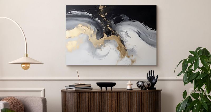 Obraz Ścienny Czarno-Biały MARMUR Nowoczesna Abstrakcja 30cm x 20cm zdjęcie 10