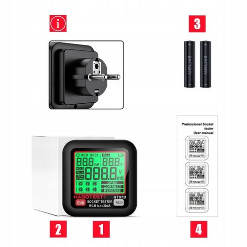 HABOTEST HT97D TESTER NAPIĘCIA GNIAZDEK SIECIOWYCH ELEKTRYCZNYCH DUŻY LCD na Arena.pl