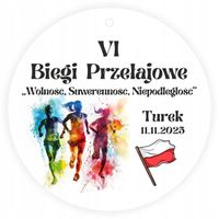 MEDAL PLEXI 8 cm z TWOIM NAPISEM nadrukiem UV PATRIOTYCZNY biegi przełajowe