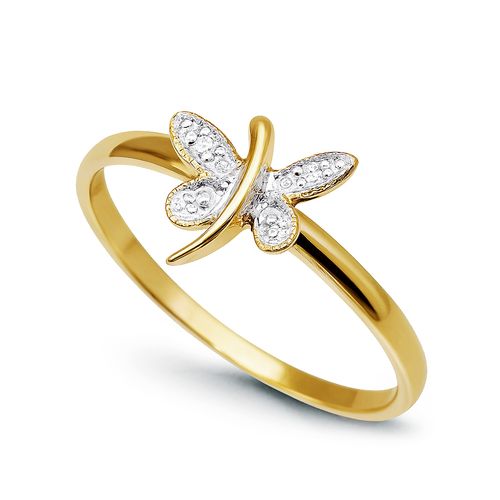 pierścionek złoty z motylkiem i diamentem w żółtym złocie na Arena.pl