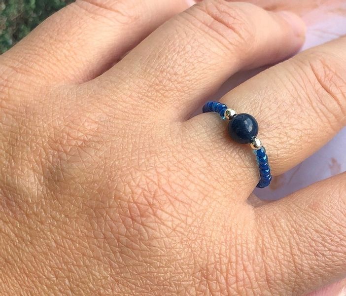 PIERŚCIONEK Z AGATEM TURMALINOWYM KORALIKI INDYGO zdjęcie 6