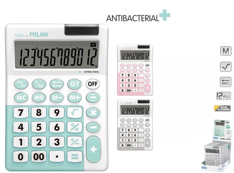 KALKULATOR ANTIBACTERICAL 12 POZYCYJNY MILAN 8411574091844 zdjęcie 1