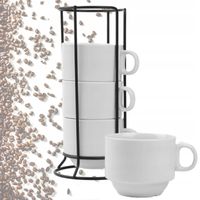 FILIŻANKI KOMPLET FILIŻANEK 220ML KUBKI DO KAWY HERBATY 4x METALOWY STOJAK