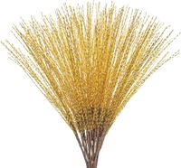 Złote Sztuczne Gałązki Bożonarodzeniowe z Brokatem 67cm Zestaw 20 Sztuk