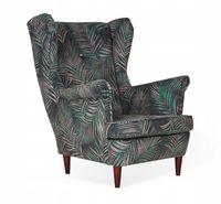 Fotel uszak ARI PRINT skandynawski  liście ciemno zielony