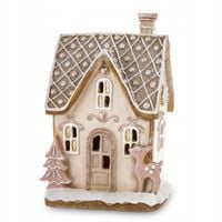 Świąteczna chatka z piernika-chatka LED beżowo-biała 22,5cm na PREZENT