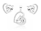 Delikatny rodowany srebrny komplet serca konik koń horse heart cyrkonie srebro 925 Z1795Z_W