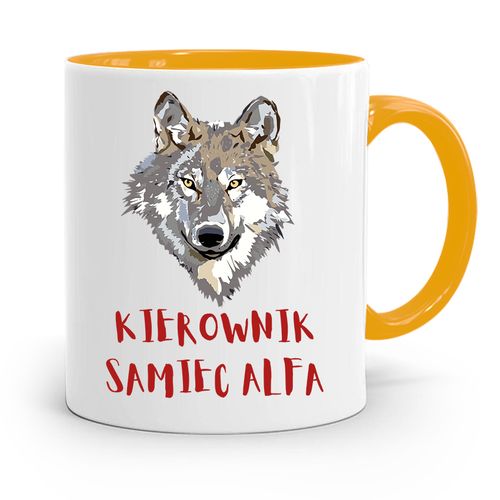 Kubek Żółty Dla Kierownika Kierownik Samiec Alfa Z Nadrukiem Ze Zdjęciem na Arena.pl