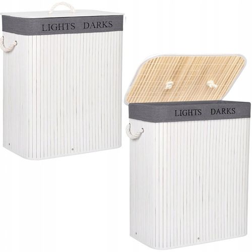 KOSZ BAMBUSOWY NA PRANIE BIELIZNĘ DWUKOMOROWY Z POKRYWĄ POJEMNIK DUŻY 100L na Arena.pl