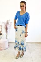 Biało-Niebieska Plisowana Spódnica w Kwiaty Maxi UNI