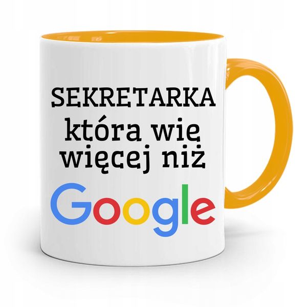 Kubek Żółty Prezent Dla Sekretarki Wie Więcej Niż Z Nadrukiem Ze Zdjęciem zdjęcie 1