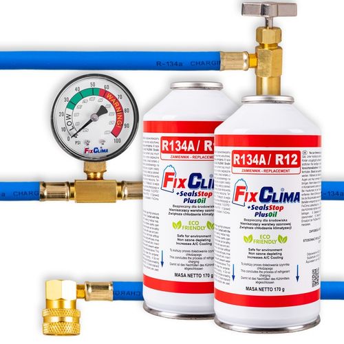 ZESTAW DO NAPEŁNIANIA KLIMATYZACJI AUT 2x GAZ R134A USZCZELNIACZ CZYNNIK na Arena.pl