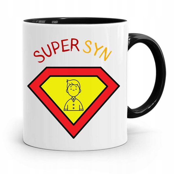 Kubek Czarny Prezent Dla Syna Dziecka Super Syn Z Nadrukiem Ze Zdjęciem zdjęcie 1