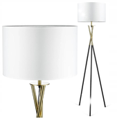 NOWOCZESNA LAMPA PODŁOGOWA STOJĄCA E27 METALOWA TRÓJNÓG ABAŻUR ZŁOTA 143cm
