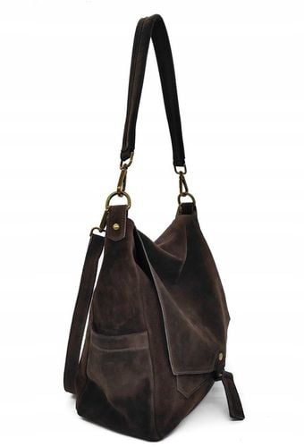 Zamszowa torebka worek skóra brązowa czekoladowa na Arena.pl