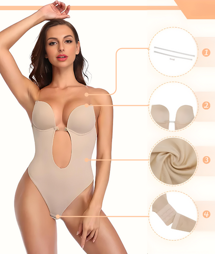 Beżowe body do sukni z odkrytymi plecami w rozmiarze 38 na Arena.pl