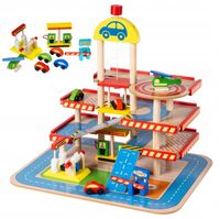 DUŻY Drewniany Parking Garaż Winda Myjnia Stacja Auta Helikopter Piętrowy