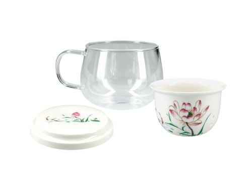 Kubek szklany z ceramicznym zaparzaczem i przykrywką. na Arena.pl