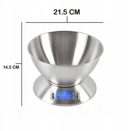 DOKŁADNA WAGA KUCHENNA Z TERMOMETR ELEKTRONICZNA Z MISKĄ 1G-5KG INOX na Arena.pl
