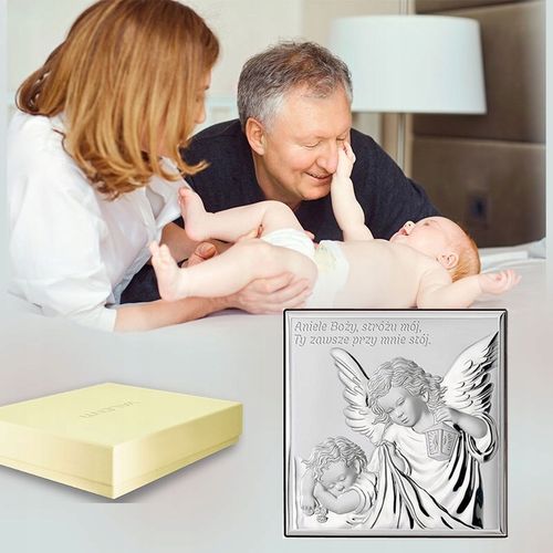 OBRAZEK SREBRNY NA CHRZEST ELEGANCKA UROCZA PAMIĄTKA ANIOŁEK Z GRAWEREM na Arena.pl