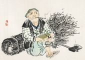 Plakat 42x29,7cm Smoking Farmer,  Kōno Bairei Japoński Vintage do Salonu