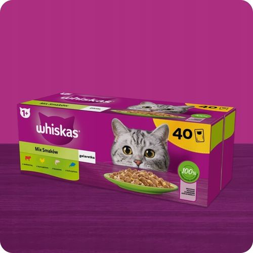 MOKRA KARMA WHISKAS MIX SMAKÓW W GALARETCE SASZETKI 40X85G na Arena.pl