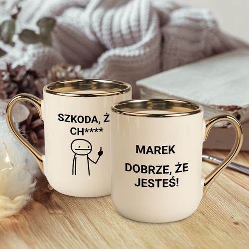 Kubek ZE ZŁOTYM UCHEM i NADRUKIEM dla NIEGO, CERAMICZNY, UPOMINEK na Arena.pl