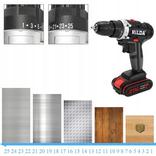 HILDA WIERTARKO WKRĘTARKA AKUMULATOROWA 800 W 21V 2X AKU UDAROWA + BITY na Arena.pl