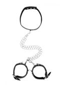 bonded leather collar with hand cuffs