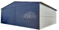 GARAŻ BLASZANY 6m x 6m poziom - dwuspad - 2x Brama + okno + drzwi - antracyt TS284 6x6
