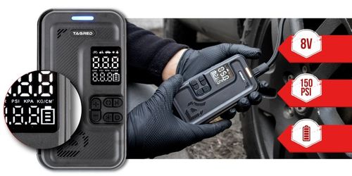 KOMPRESOR SAMOCHODOWY Pompka Elektryczna Sprężarka do kół 8V 4000mAh LCD na Arena.pl